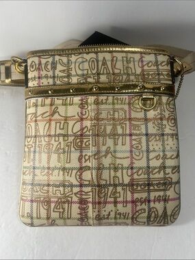 COACH Graffiti Gold Metallic Crossbody Satchel Bag Purse F42239.
